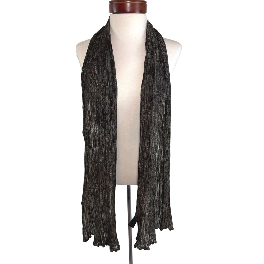 Metallic Silk Blend Crinkle‎ Scarf Black Bronze Whimsygoth Grunge Witchy Wrap
